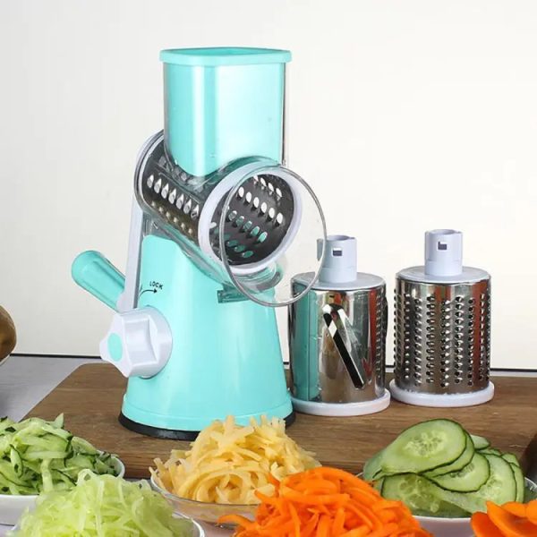 Manual Tabletop Drum Cheese Grater, 3 In 1 Rotary Shredder Slicer Grinder