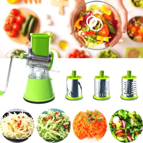 Manual Tabletop Drum Cheese Grater, 3 In 1 Rotary Shredder Slicer Grinder