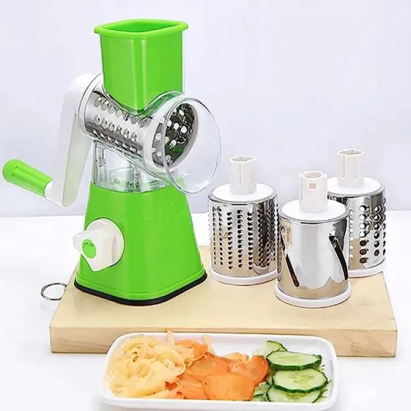 Manual Tabletop Drum Cheese Grater, 3 In 1 Rotary Shredder Slicer Grinder