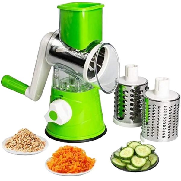 Manual Tabletop Drum Cheese Grater, 3 In 1 Rotary Shredder Slicer Grinder